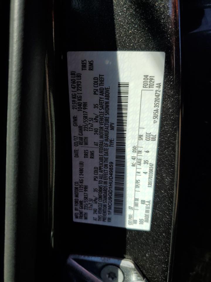 2017 Ford Escape Se VIN: 1FMCU9GD1HUD49859 Lot: 81989145