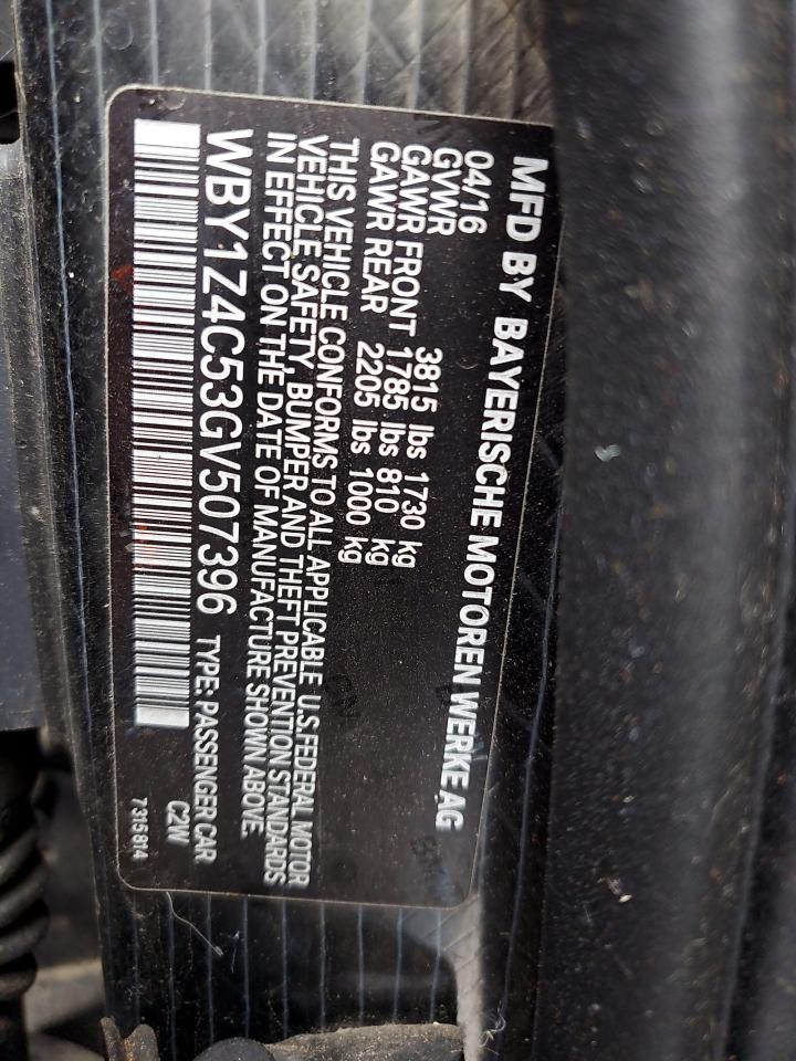 2016 BMW I3 Rex VIN: WBY1Z4C53GV507396 Lot: 90842455