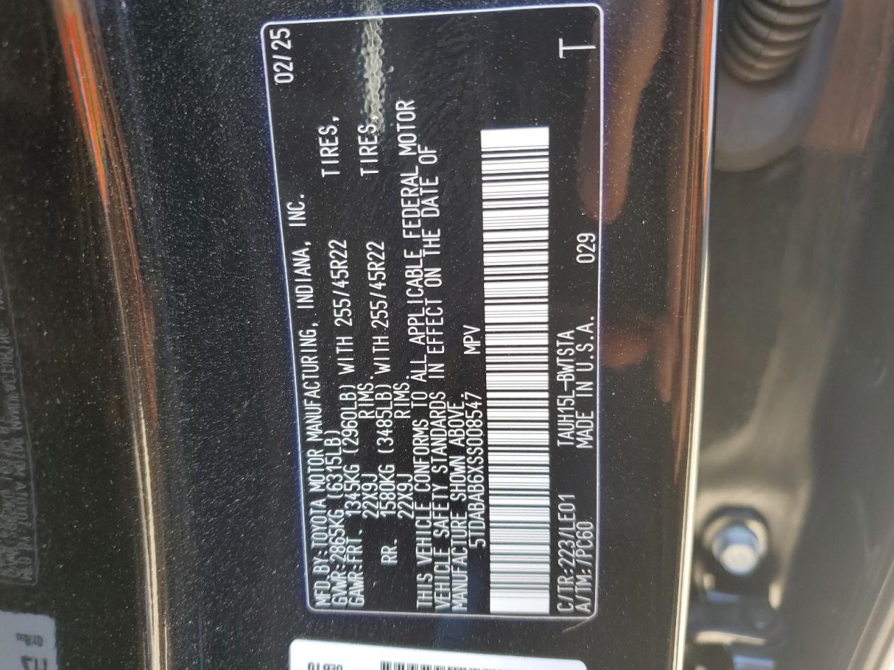 2025 Lexus Tx 500H F Sport Premium VIN: 5TDABAB6XSS008547 Lot: 82305895