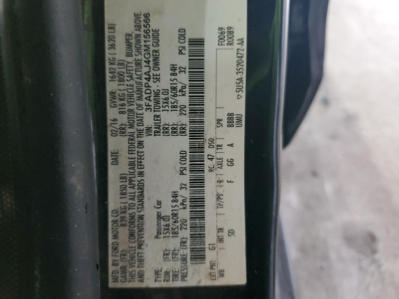 2016 Ford Fiesta S VIN: 3FADP4AJ4GM156566 Lot: 90524135