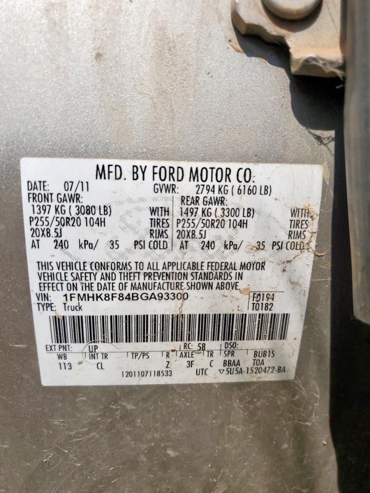 2011 Ford Explorer Limited VIN: 1FMHK8F84BGA93300 Lot: 82408415