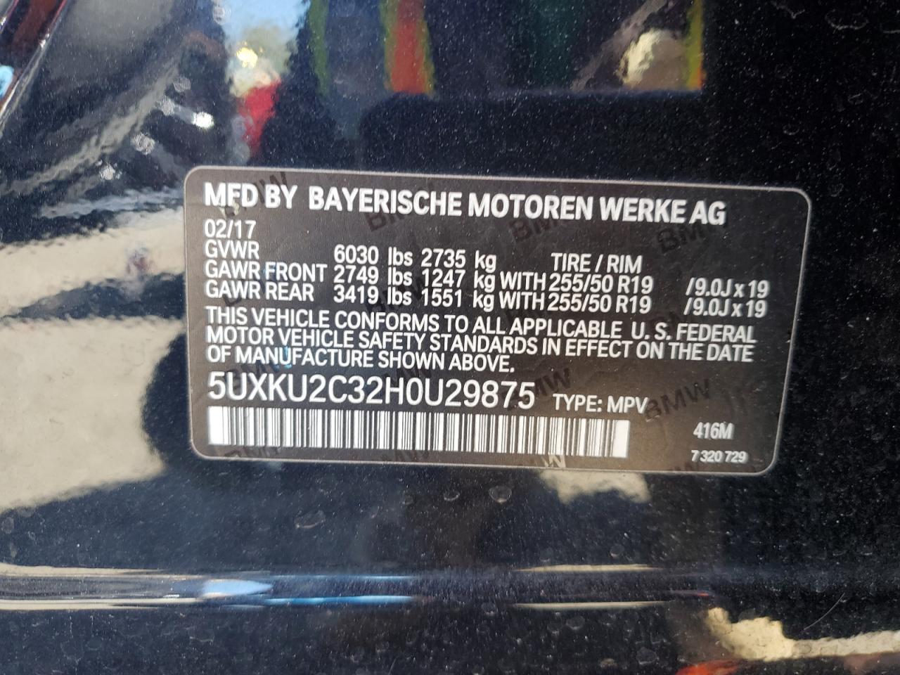 2017 BMW X6 xDrive35I VIN: 5UXKU2C32H0U29875 Lot: 81926665