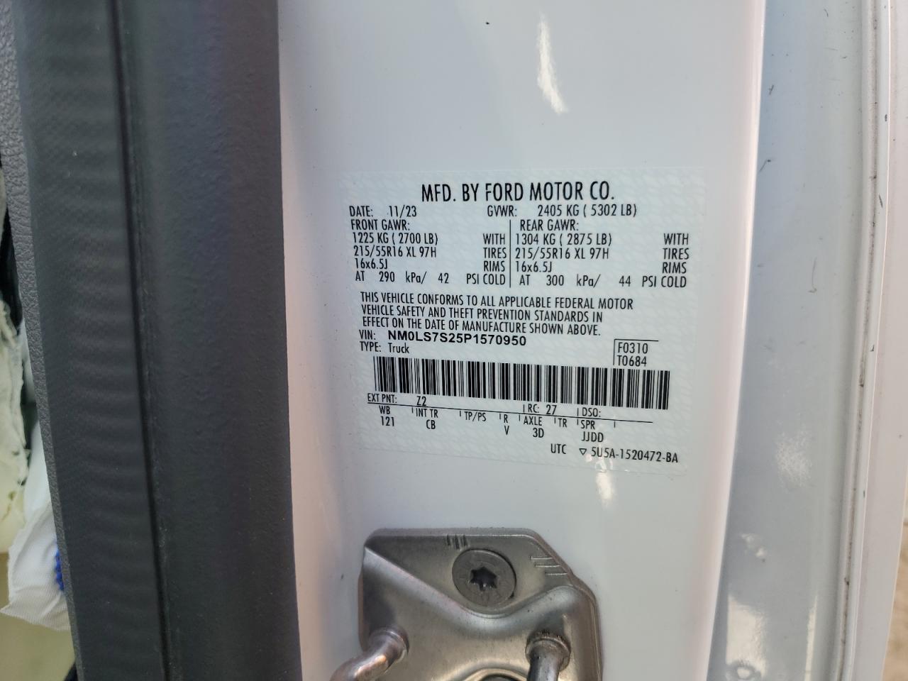 2023 Ford Transit Connect Xl VIN: NM0LS7S25P1570950 Lot: 86672065