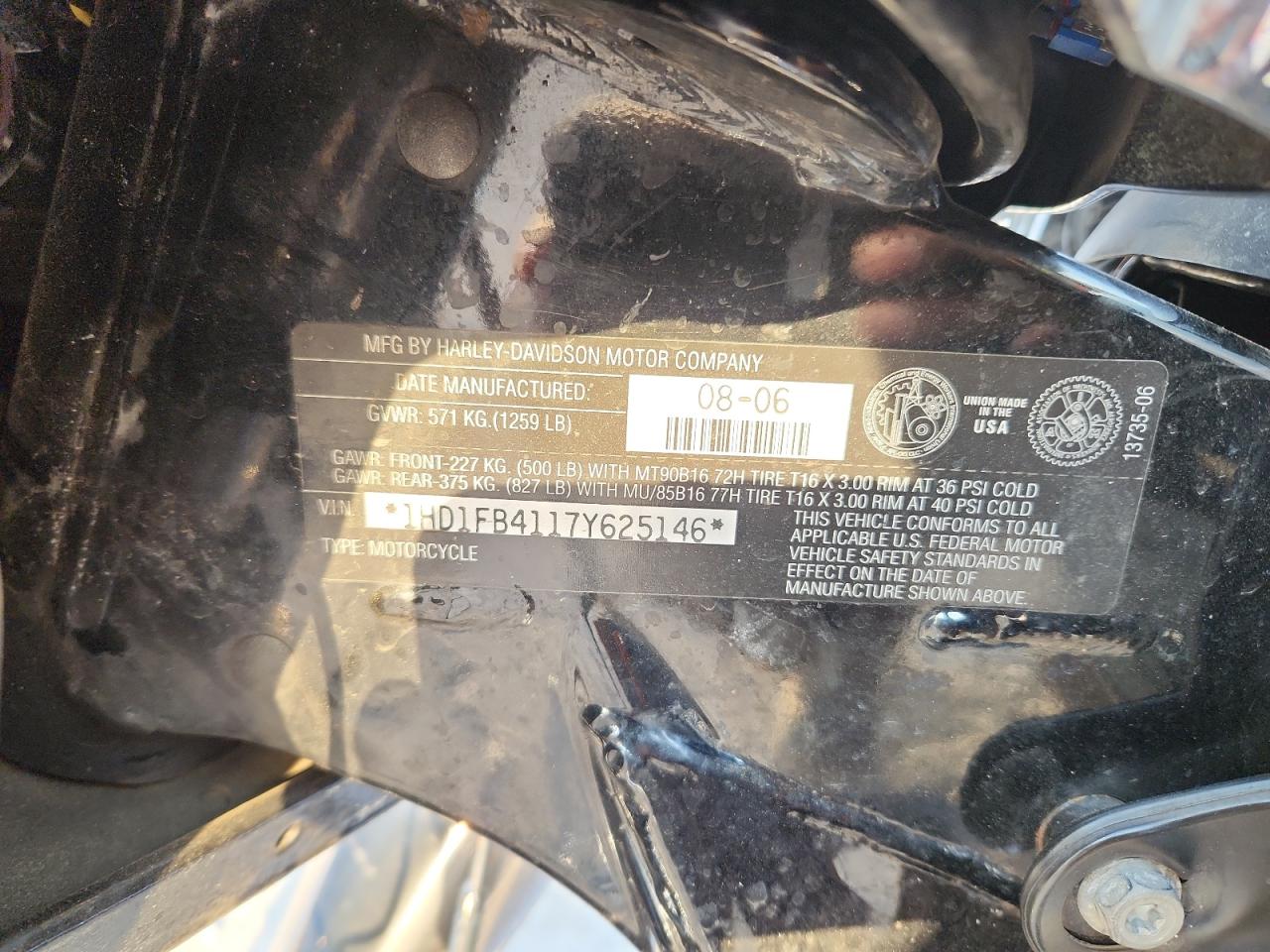 2007 Harley-Davidson Flhr VIN: 1HD1FB4117Y625146 Lot: 89578635
