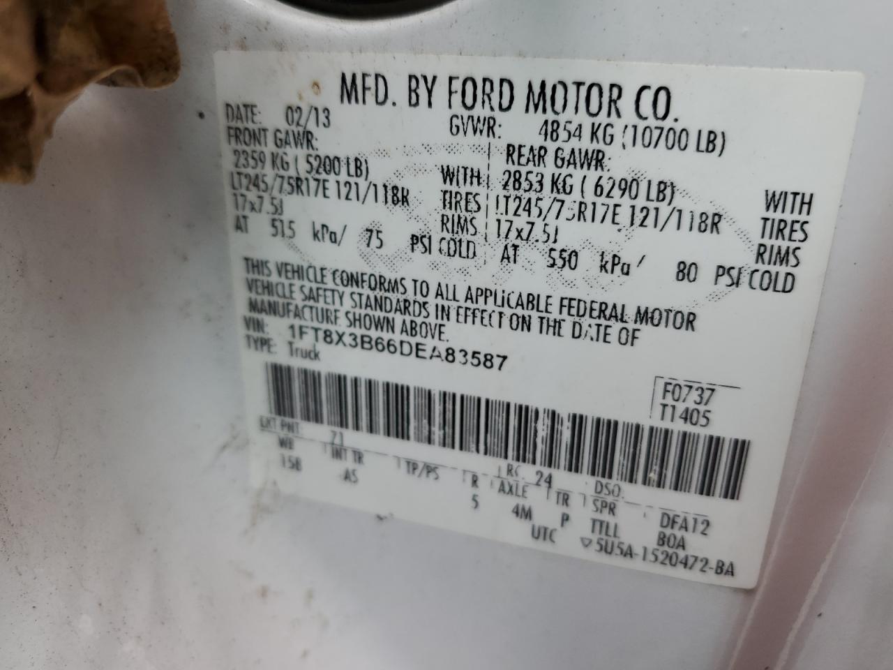 2013 Ford F350 Super Duty VIN: 1FT8X3B66DEA83587 Lot: 90480515