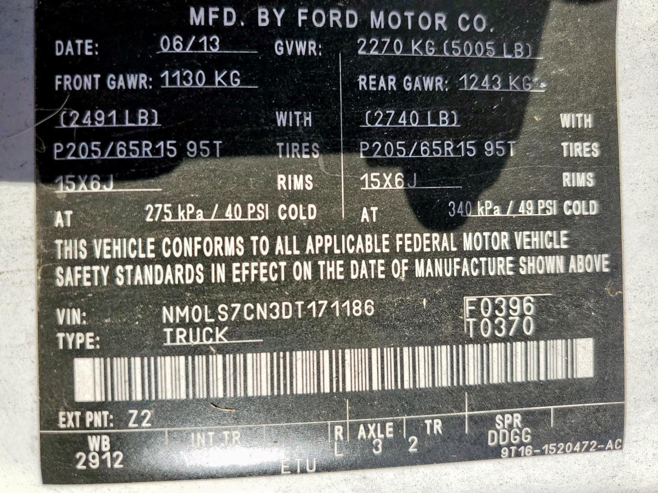 2013 Ford Transit Connect Xl VIN: NM0LS7CN3DT171186 Lot: 85331435