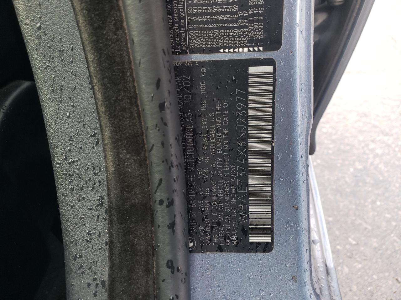 2003 BMW 325 I VIN: WBAET374X3NJ23977 Lot: 90474555