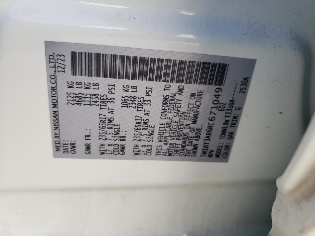 2024 Nissan Rogue S VIN: 5N1BT3AB6RC671049 Lot: 86284535