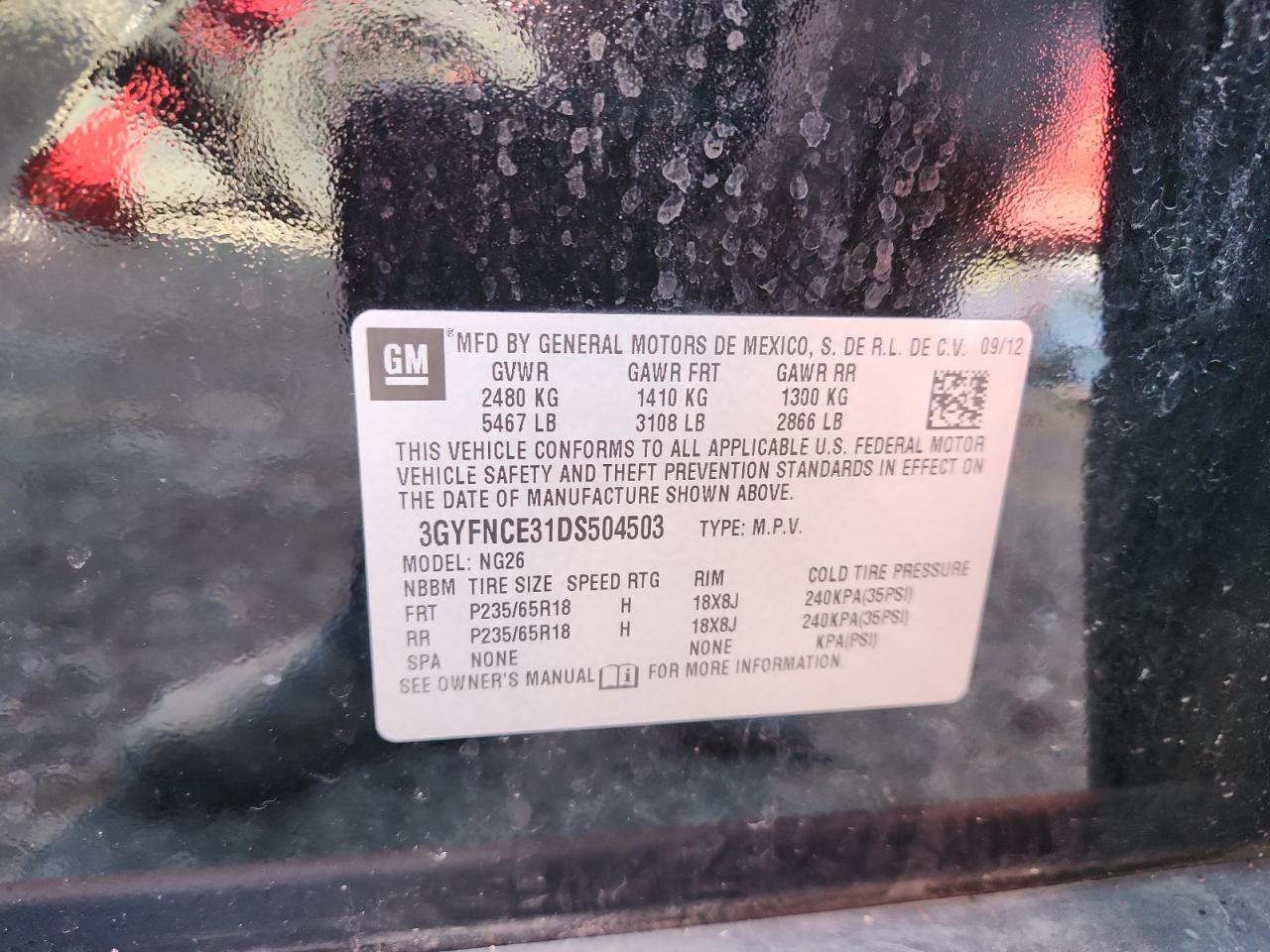 2013 Cadillac Srx Luxury Collection VIN: 3GYFNCE31DS504503 Lot: 90610035