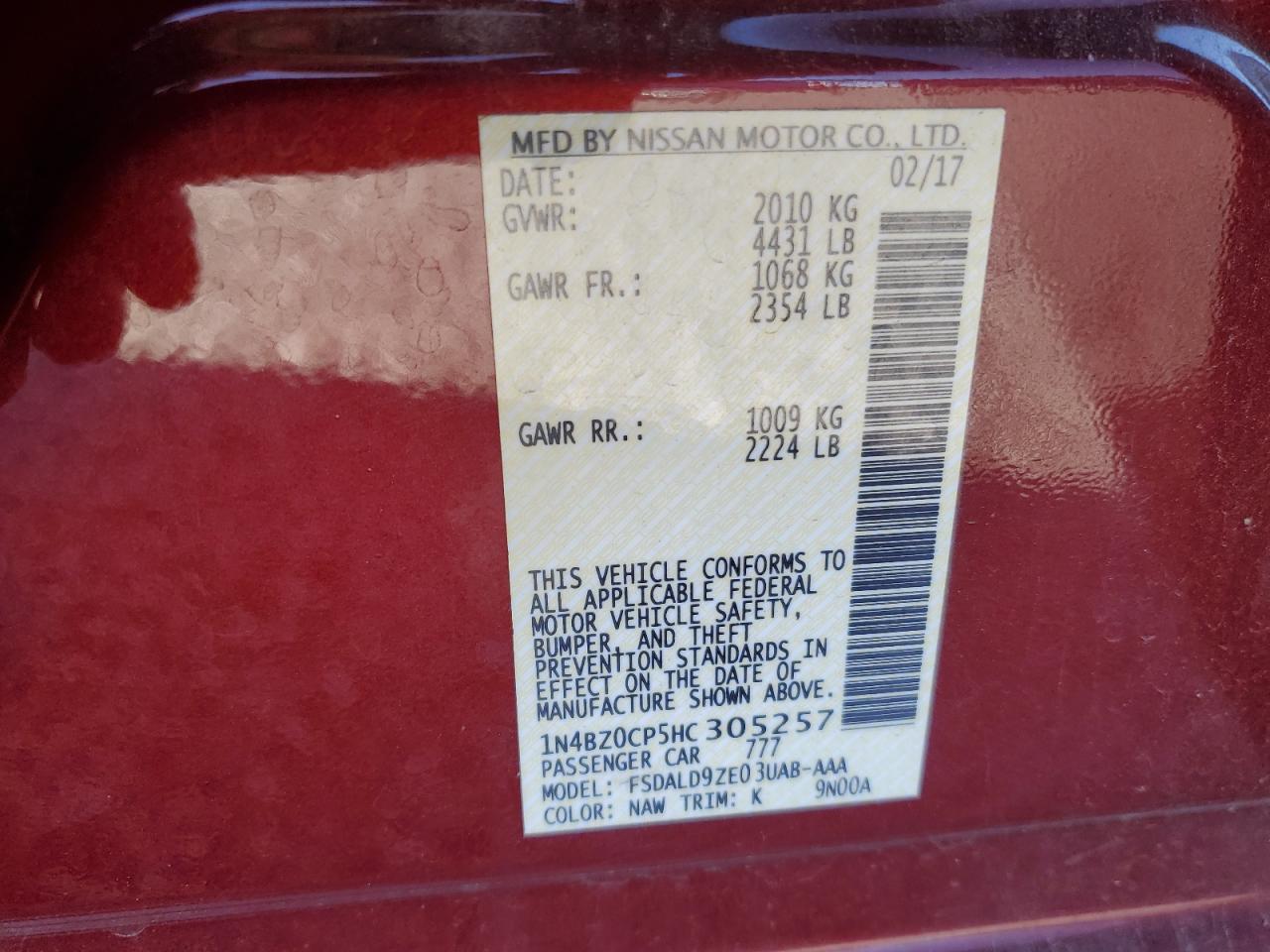 2017 Nissan Leaf S VIN: 1N4BZ0CP5HC305257 Lot: 85003665