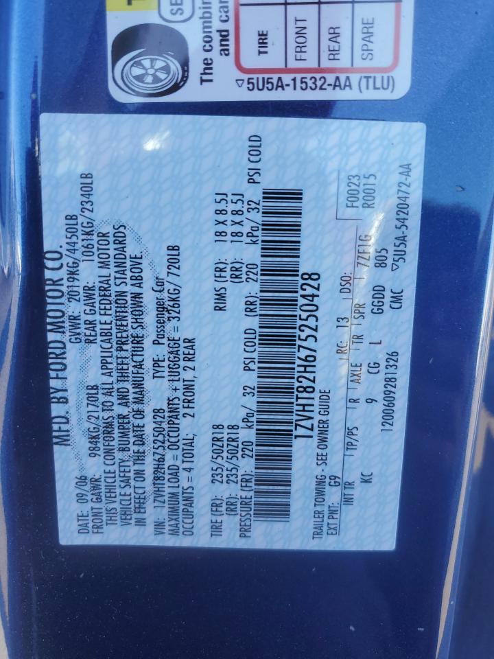 2007 Ford Mustang Gt VIN: 1ZVHT82H675250428 Lot: 86069425