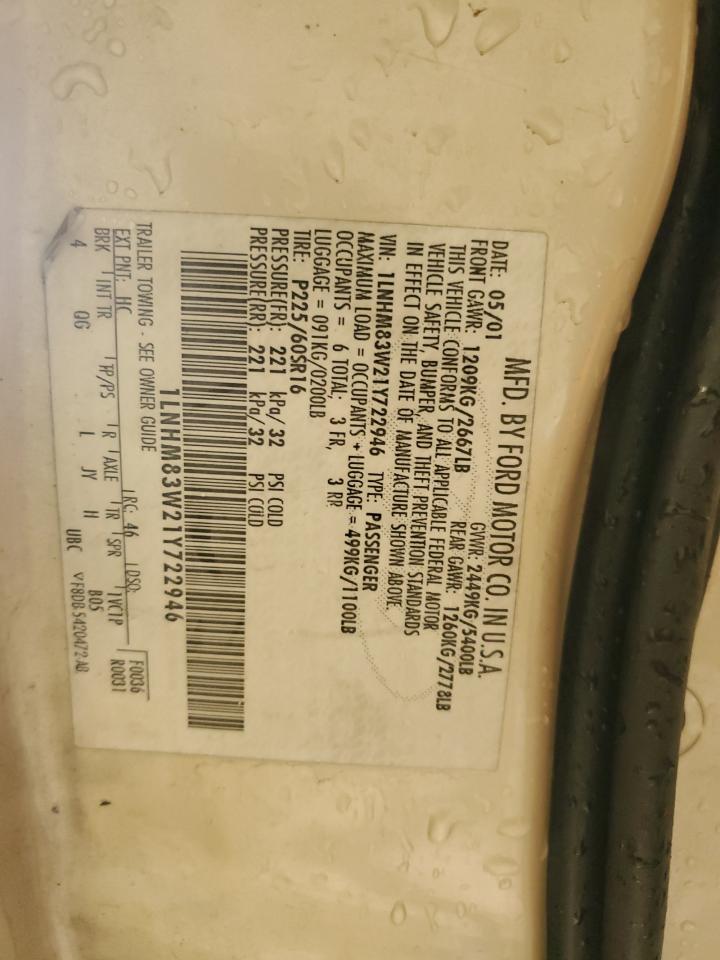 2001 Lincoln Town Car Cartier VIN: 1LNHM83W21Y722946 Lot: 90493365