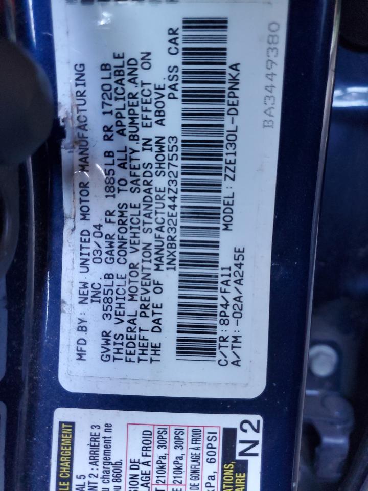 2004 Toyota Corolla Ce VIN: 1NXBR32E44Z327553 Lot: 90079035