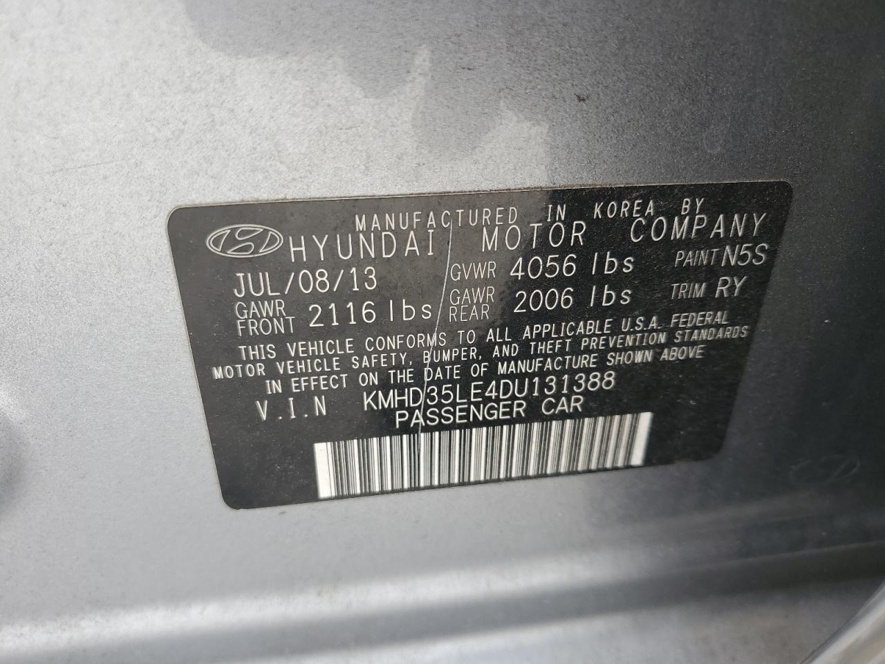 2013 Hyundai Elantra Gt VIN: KMHD35LE4DU131388 Lot: 86143655