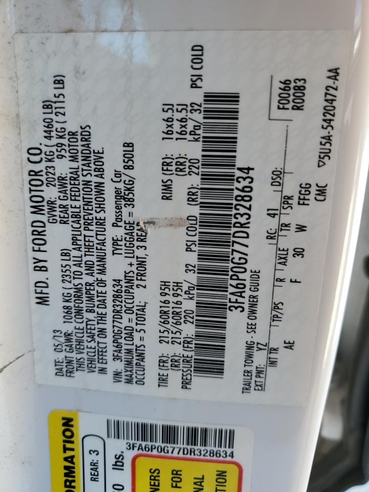 2013 Ford Fusion S VIN: 3FA6P0G77DR328634 Lot: 84070155