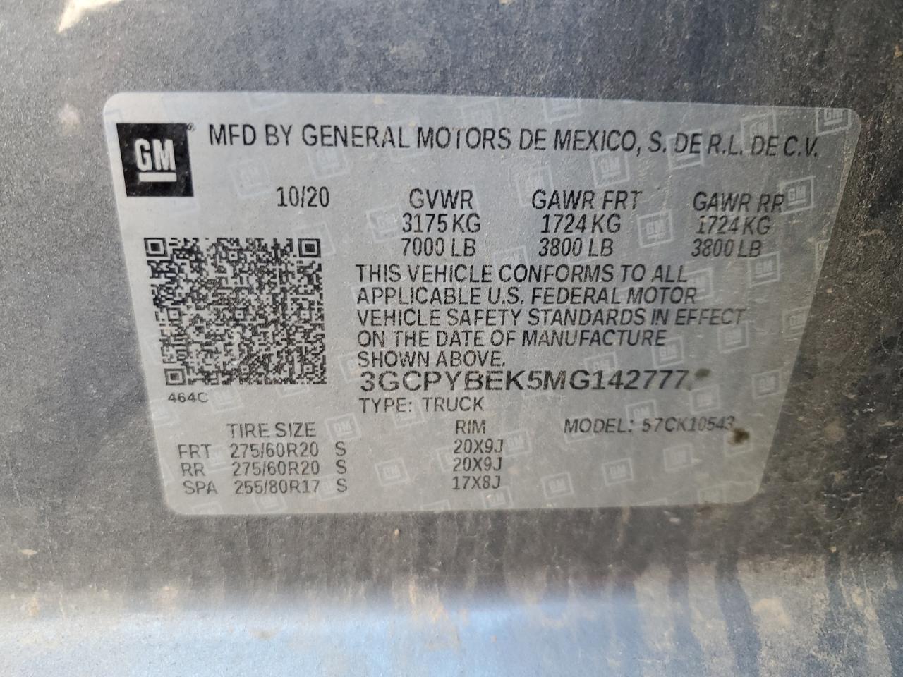 2021 Chevrolet Silverado K1500 Custom VIN: 3GCPYBEK5MG142777 Lot: 84804705