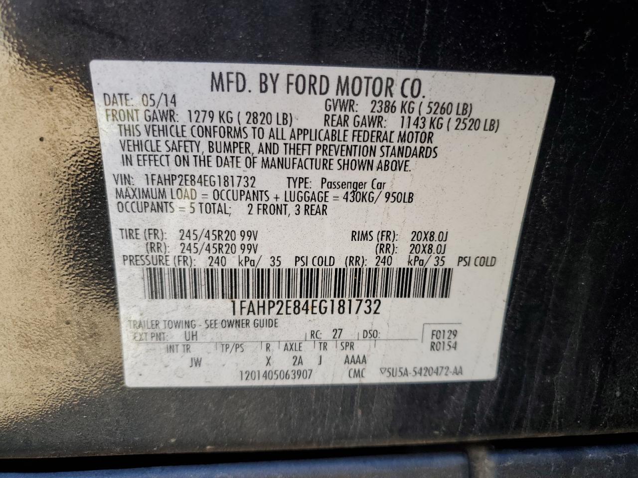 2014 Ford Taurus Sel VIN: 1FAHP2E84EG181732 Lot: 90827425