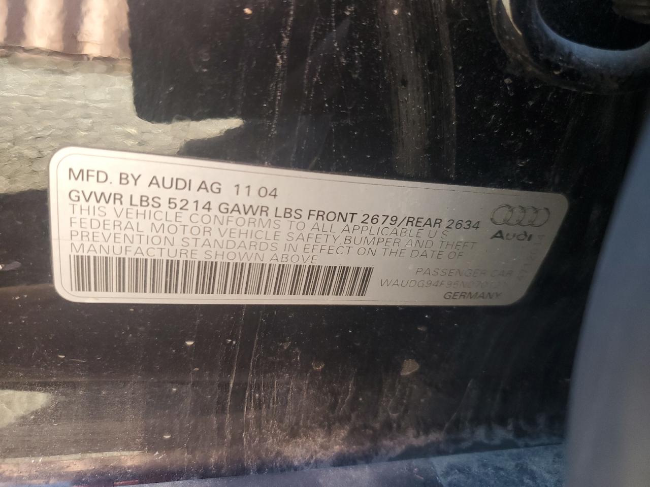 2005 Audi A6 3.2 Quattro VIN: WAUDG94F95N070121 Lot: 85486255