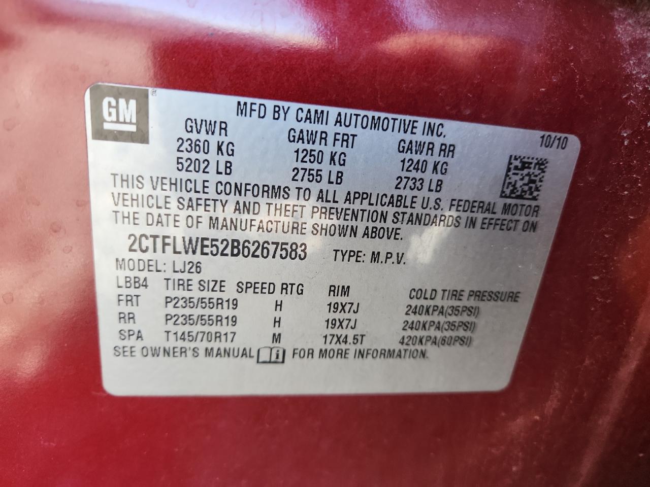 2011 GMC Terrain Slt VIN: 2CTFLWE52B6267583 Lot: 89809355