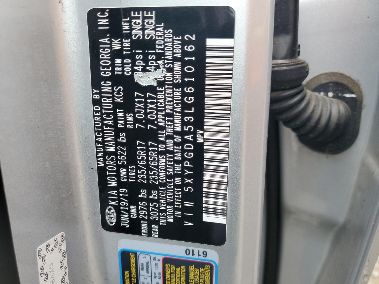 2020 Kia Sorento S VIN: 5XYPGDA53LG610162 Lot: 84770745