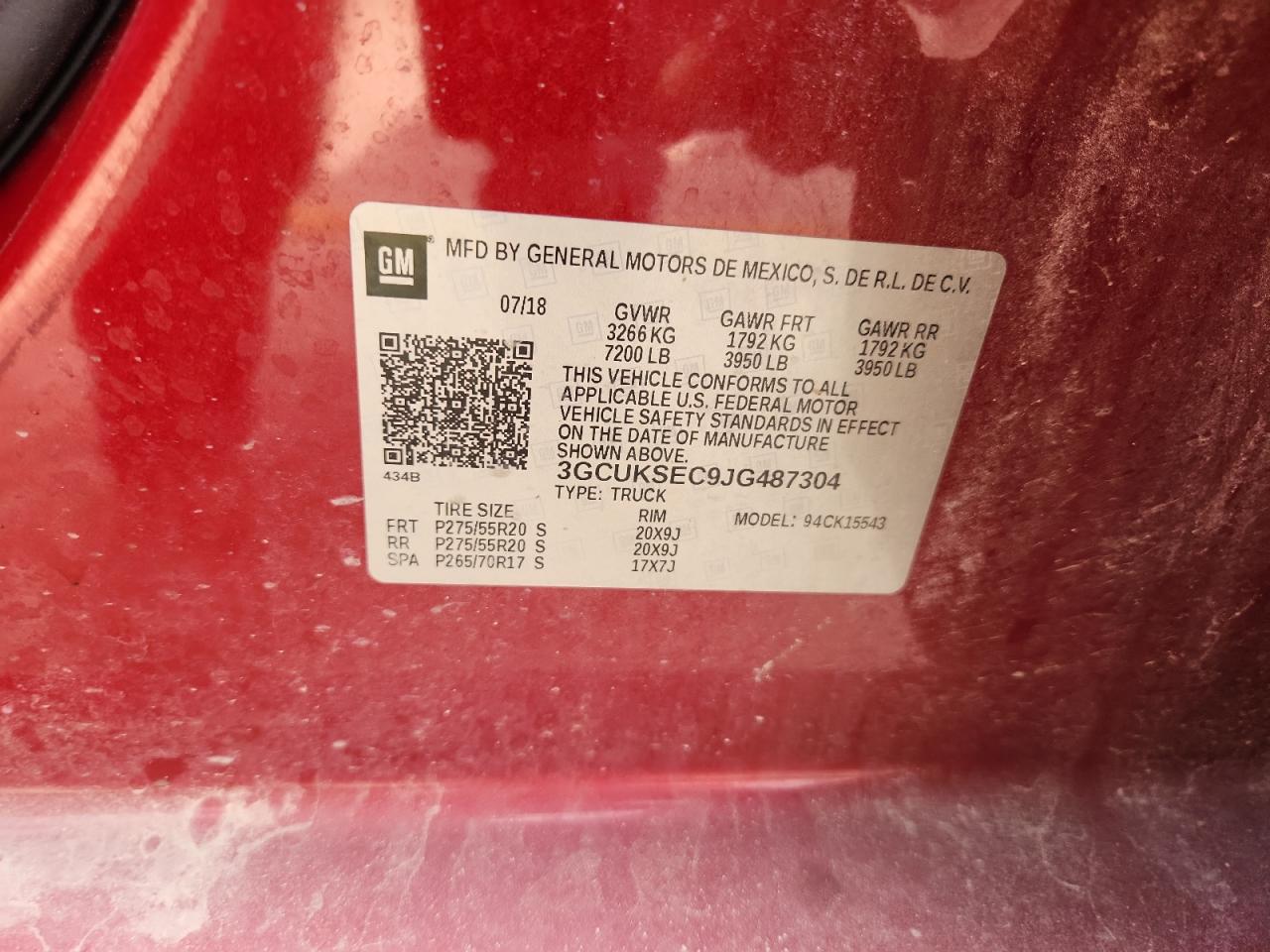 2018 Chevrolet Silverado K1500 Ltz VIN: 3GCUKSEC9JG487304 Lot: 83942655