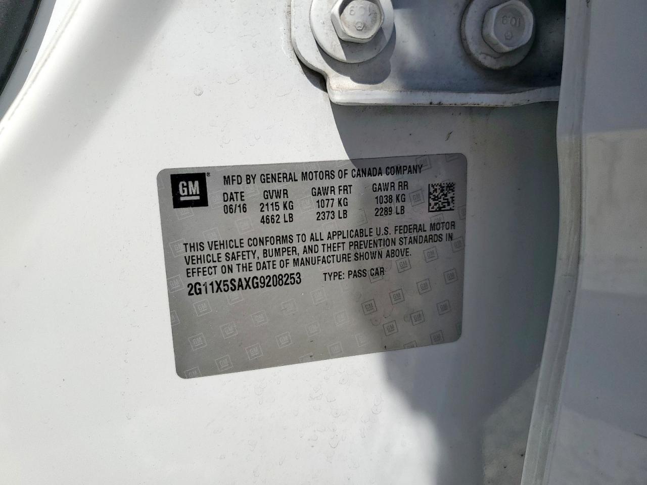 2016 Chevrolet Impala Ls VIN: 2G11X5SAXG9208253 Lot: 82123265