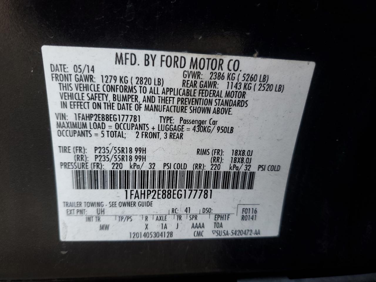 2014 Ford Taurus Sel VIN: 1FAHP2E88EG177781 Lot: 82471035
