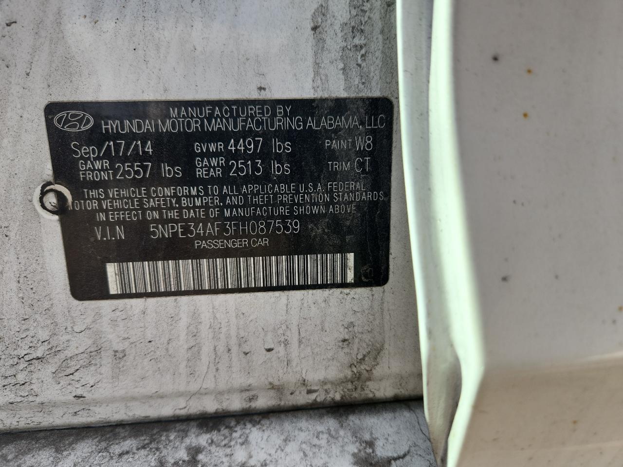 2015 Hyundai Sonata Sport VIN: 5NPE34AF3FH087539 Lot: 82527895