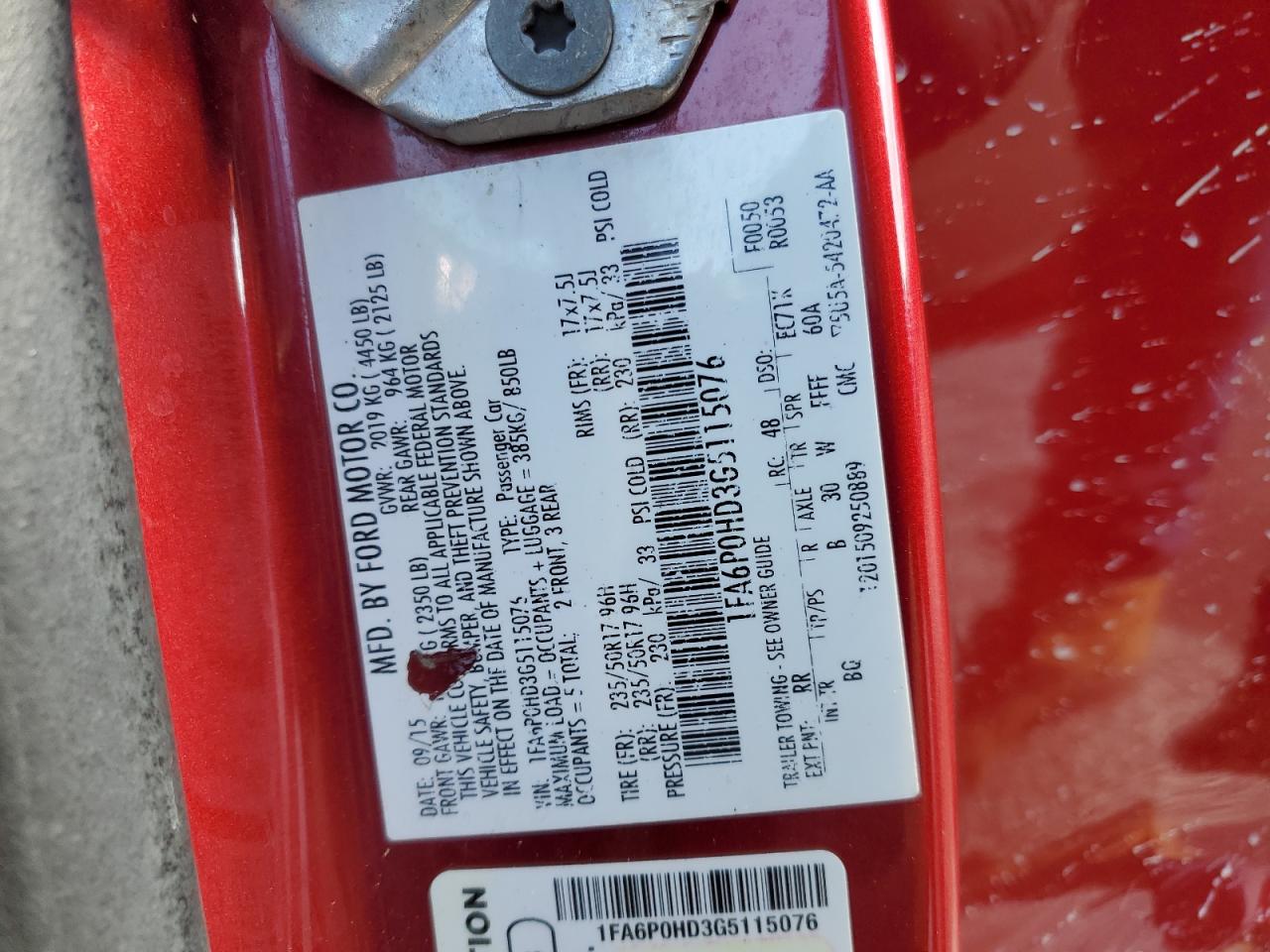 2016 Ford Fusion Se VIN: 1FA6P0HD3G5115076 Lot: 91020445