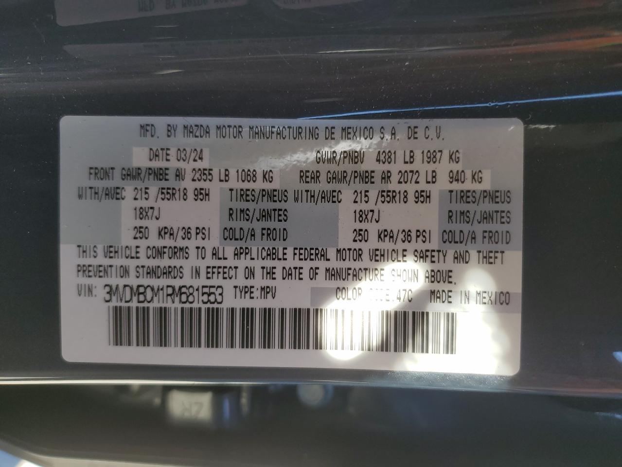 2024 Mazda Cx-30 Preferred VIN: 3MVDMBCM1RM681553 Lot: 87276845