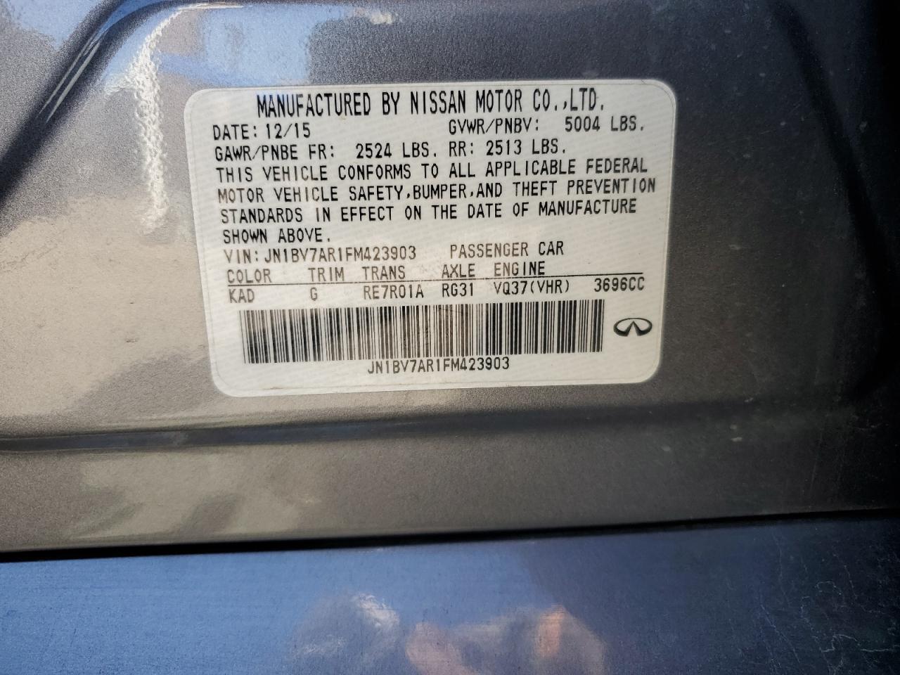 2015 Infiniti Q50 Base VIN: JN1BV7AR1FM423903 Lot: 85369635