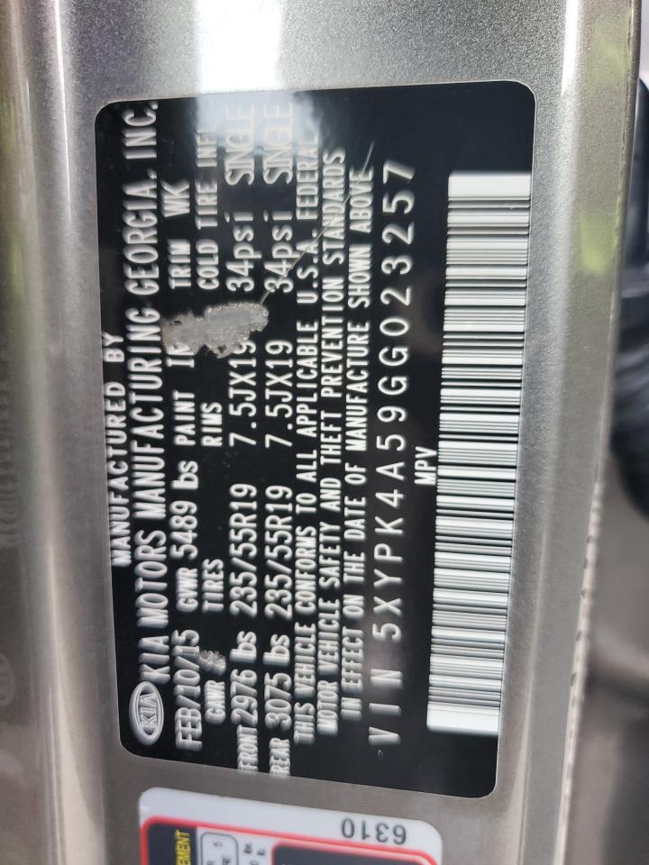 2016 Kia Sorento Sx VIN: 5XYPK4A59GG023257 Lot: 85168795