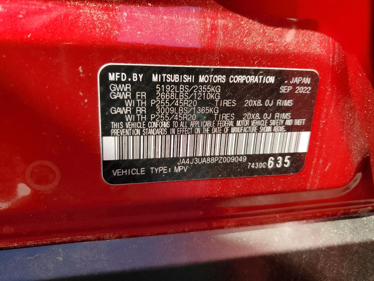 2023 Mitsubishi Outlander Se VIN: JA4J3UA88PZ009049 Lot: 86624585