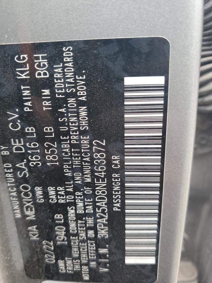 2022 Kia Rio S VIN: 3KPA25AD8NE463872 Lot: 89803455