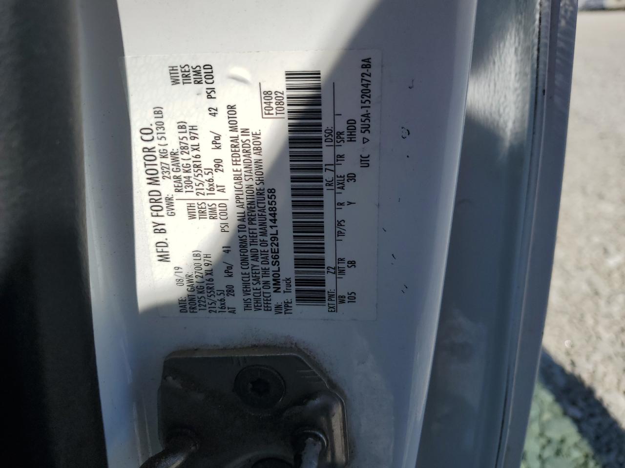 2020 Ford Transit Connect Utility / Service Van VIN: NM0LS6E29L1448558 Lot: 87215565