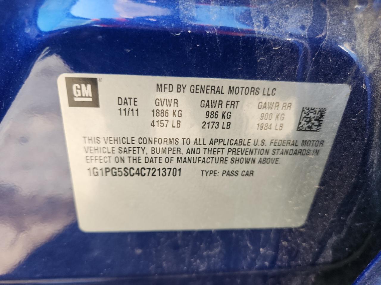 2012 Chevrolet Cruze Lt VIN: 1G1PG5SC4C7213701 Lot: 86520225