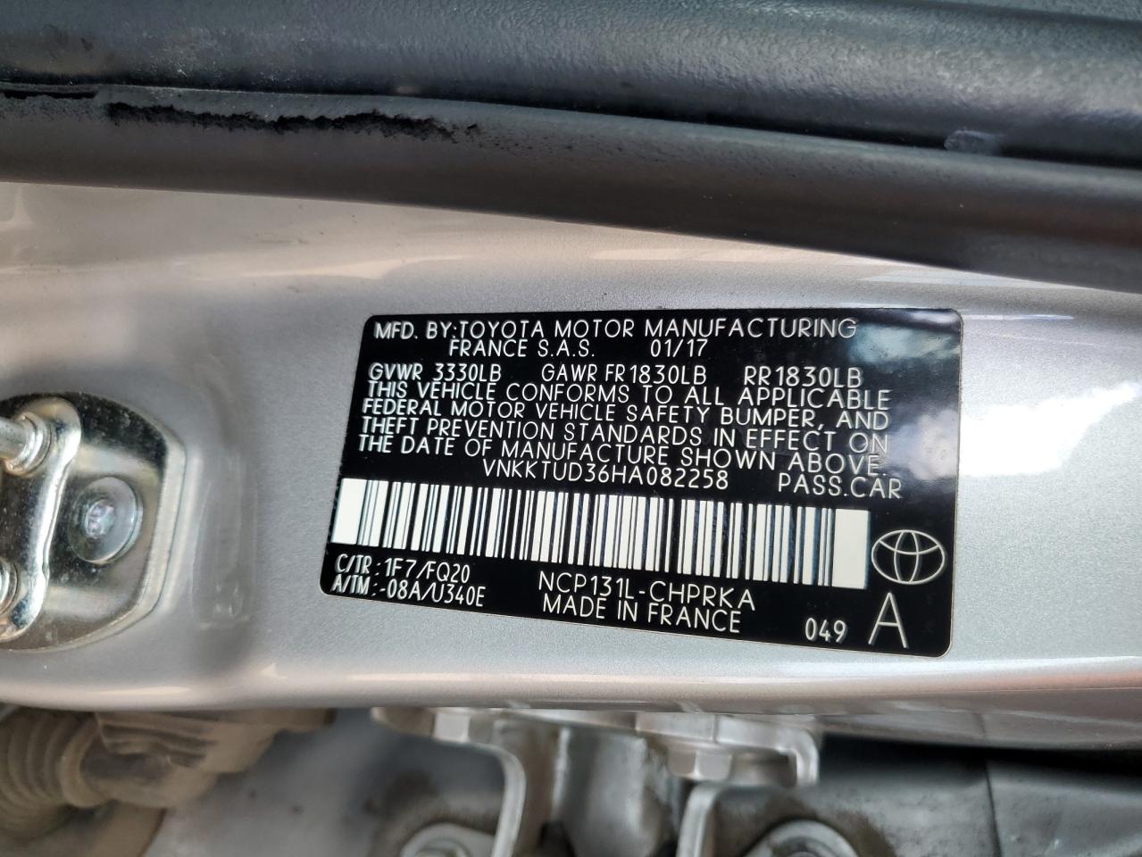 2017 Toyota Yaris L VIN: VNKKTUD36HA082258 Lot: 86327105