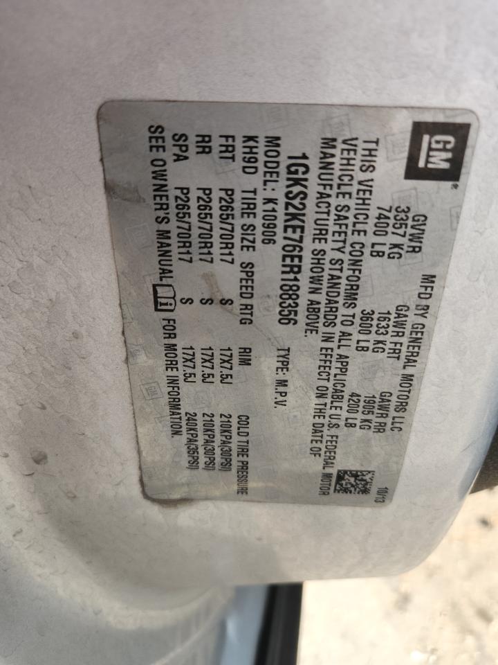 2014 GMC Yukon Xl K1500 Slt VIN: 1GKS2KE76ER188356 Lot: 85761395