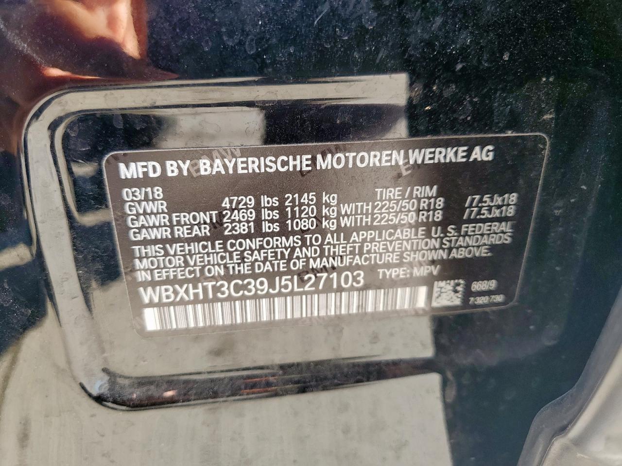 2018 BMW X1 xDrive28I VIN: WBXHT3C39J5L27103 Lot: 84896305