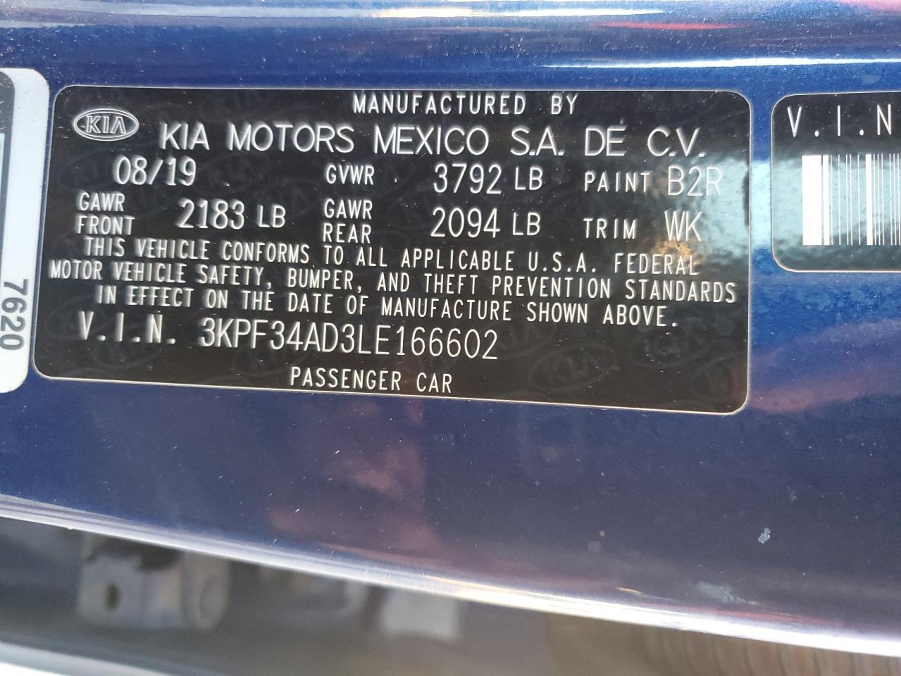 2020 Kia Forte Gt Line VIN: 3KPF34AD3LE166602 Lot: 90592905