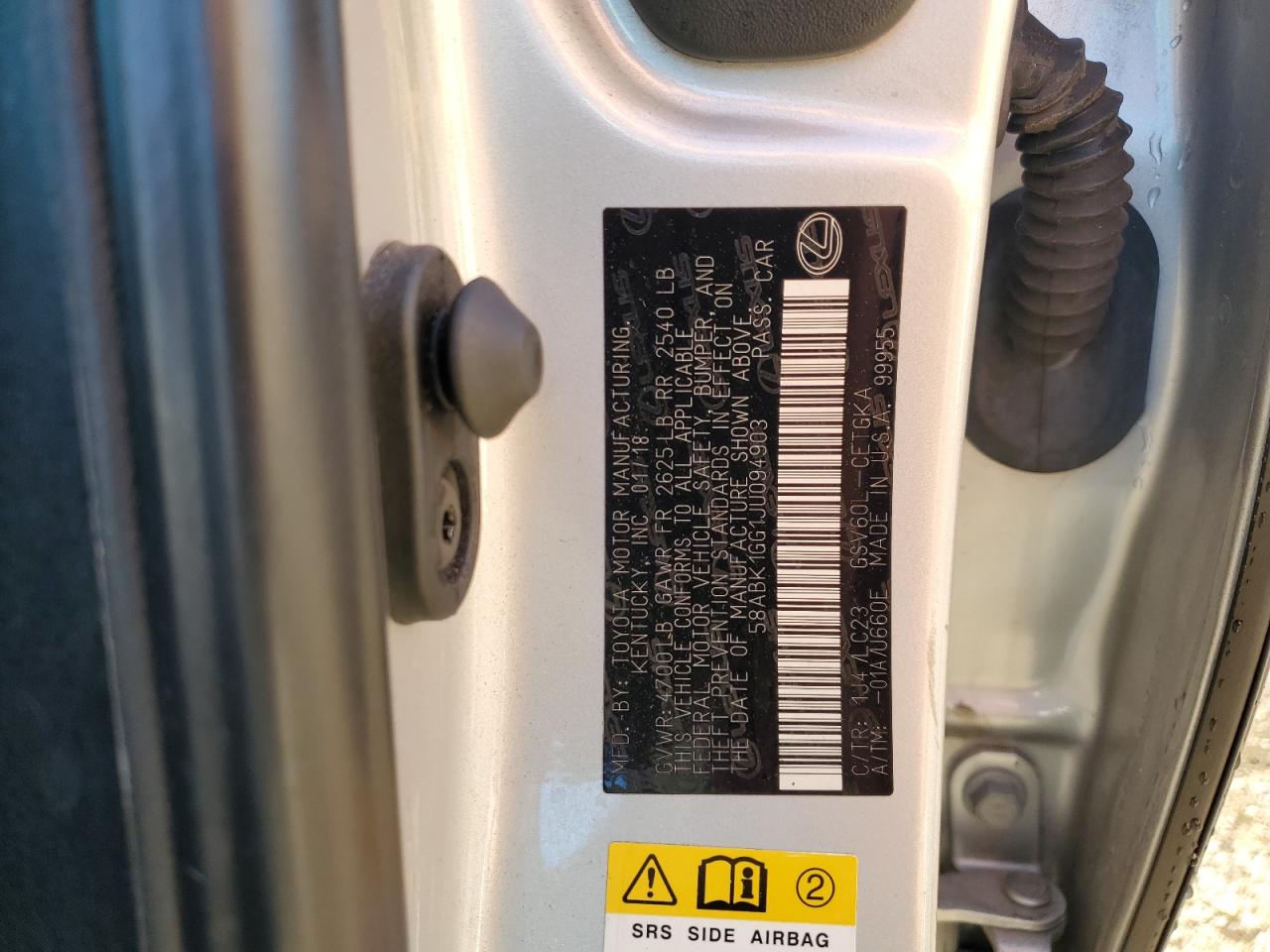 2018 Lexus Es 350 VIN: 58ABK1GG1JU094903 Lot: 85308065