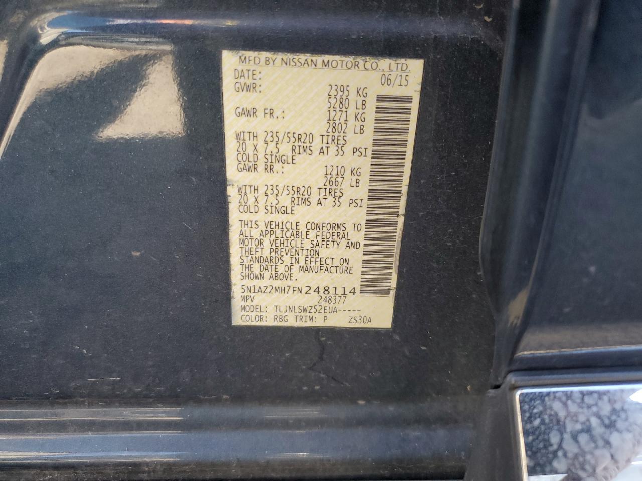 2015 Nissan Murano S VIN: 5N1AZ2MH7FN248114 Lot: 82071115