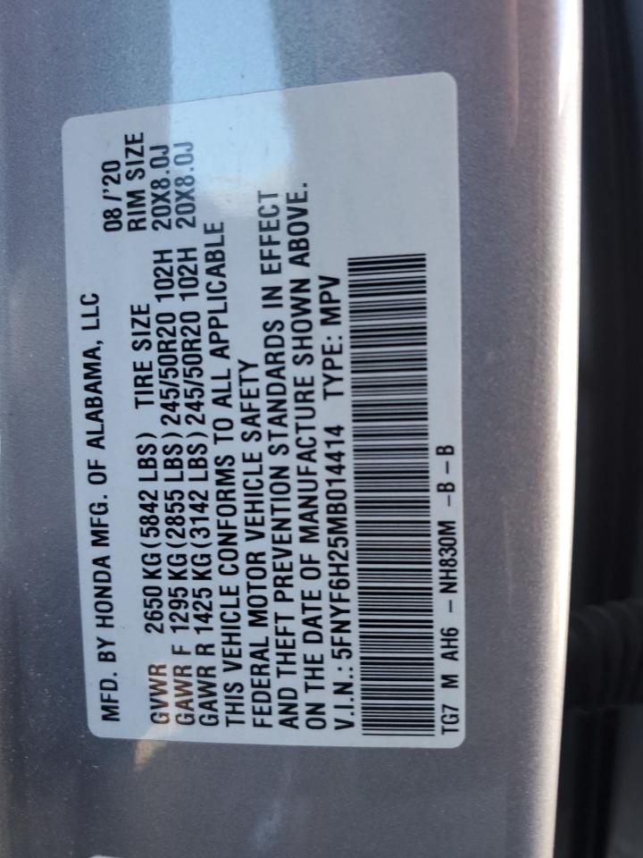 2021 Honda Pilot Se VIN: 5FNYF6H25MB014414 Lot: 86533175