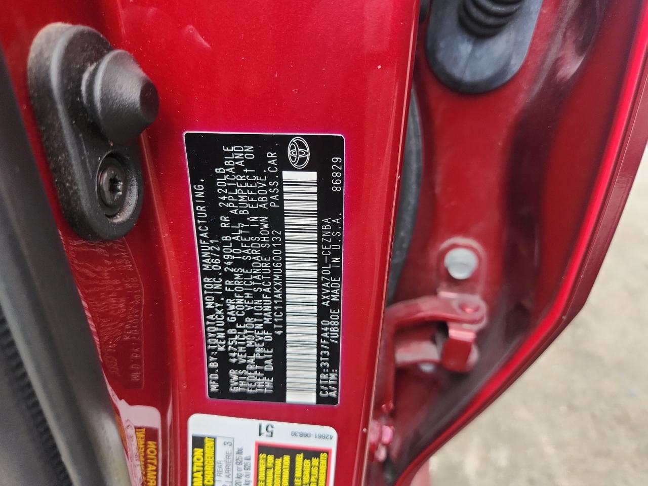 2021 Toyota Camry Le VIN: 4T1C11AKXMU600132 Lot: 85155995