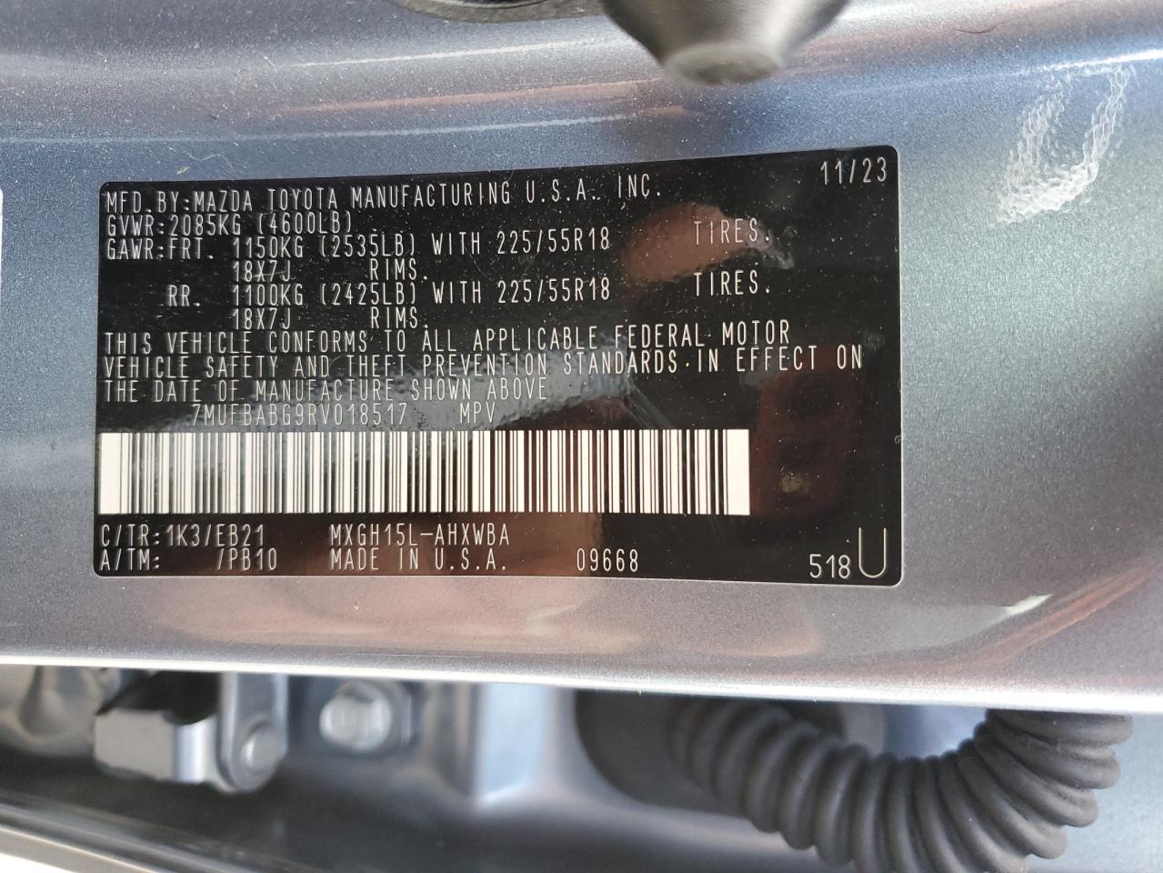 2024 Toyota Corolla Cross Se VIN: 7MUFBABG9RV018517 Lot: 82424065