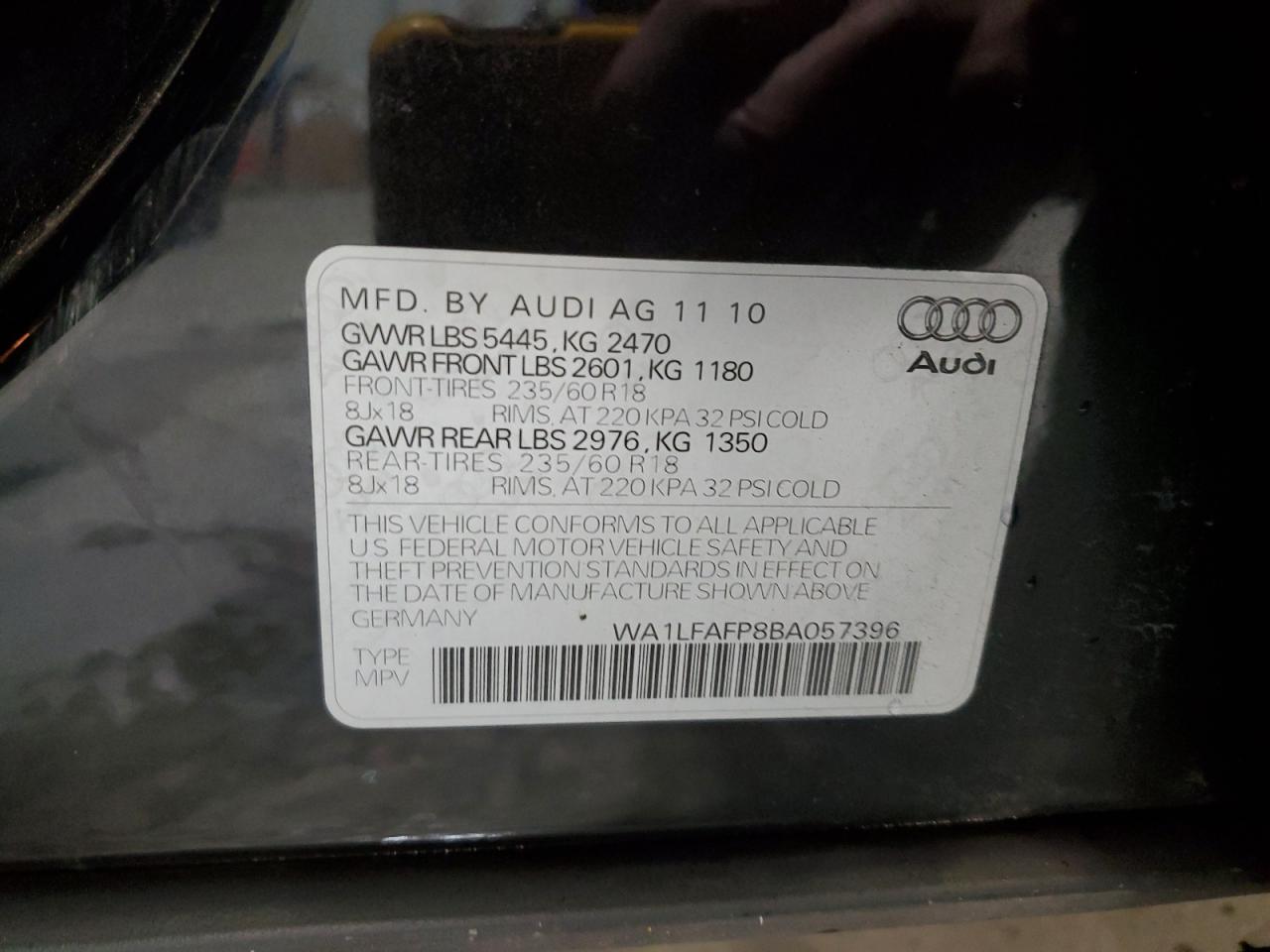 2011 Audi Q5 Premium Plus VIN: WA1LFAFP8BA057396 Lot: 89465645