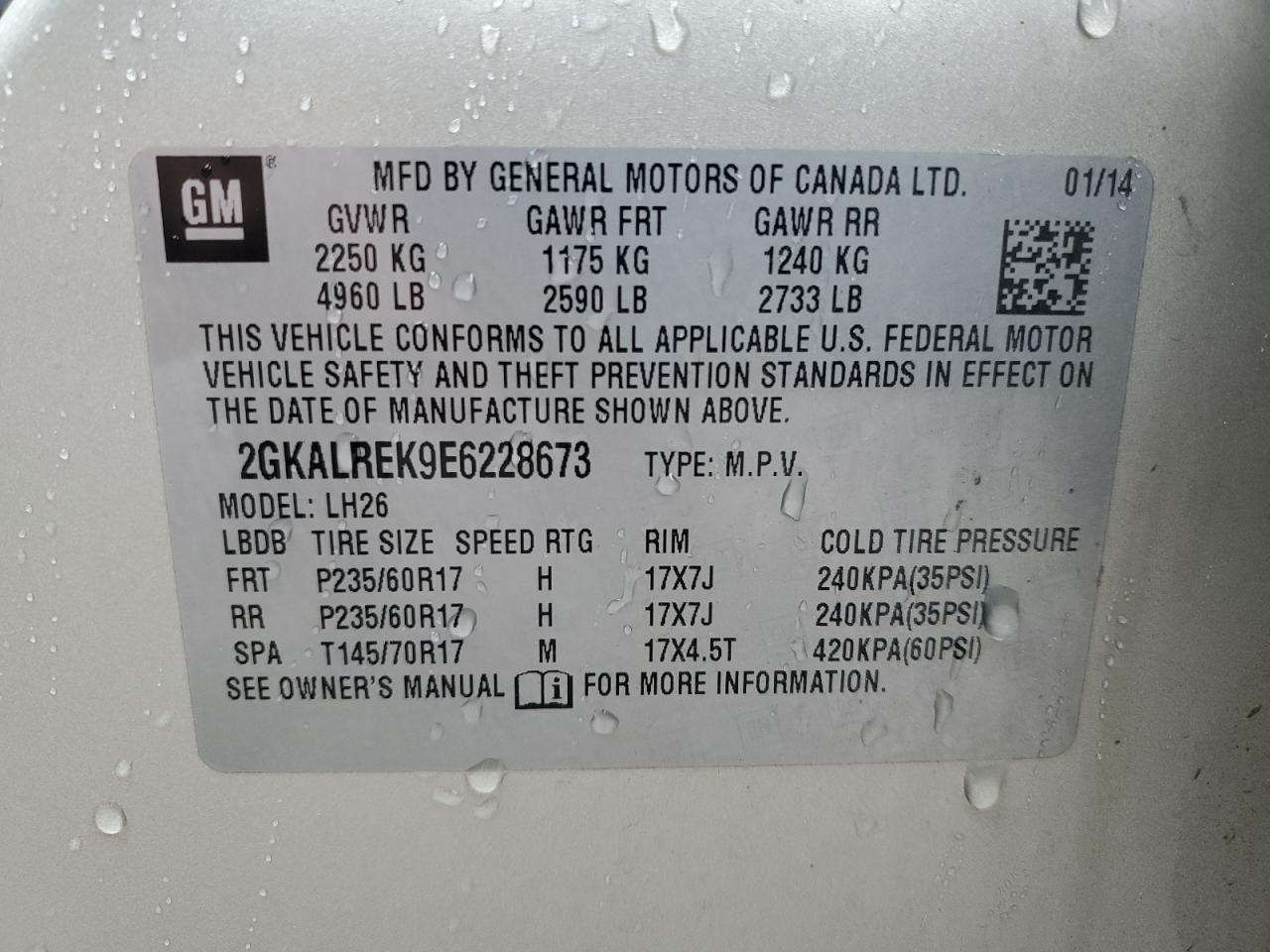 2014 GMC Terrain Sle VIN: 2GKALREK9E6228673 Lot: 87406265