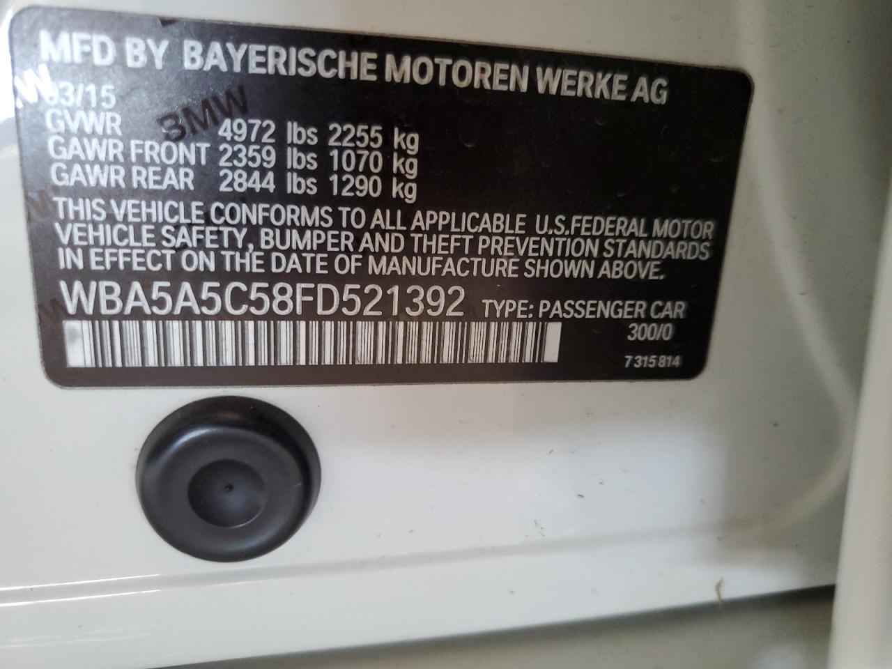 2015 BMW 528 I VIN: WBA5A5C58FD521392 Lot: 82368255