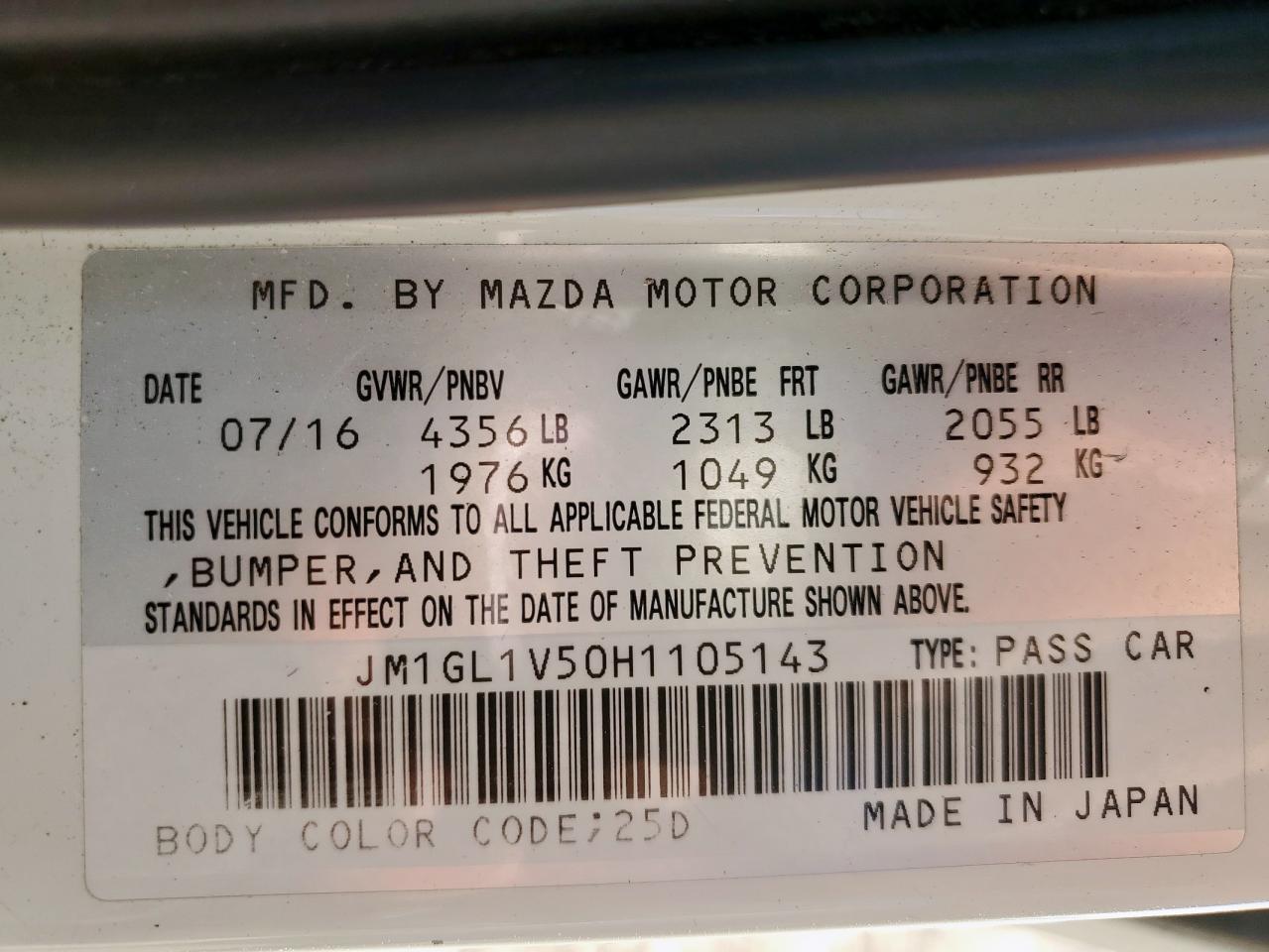 2017 Mazda 6 Touring VIN: JM1GL1V50H1105143 Lot: 90813535