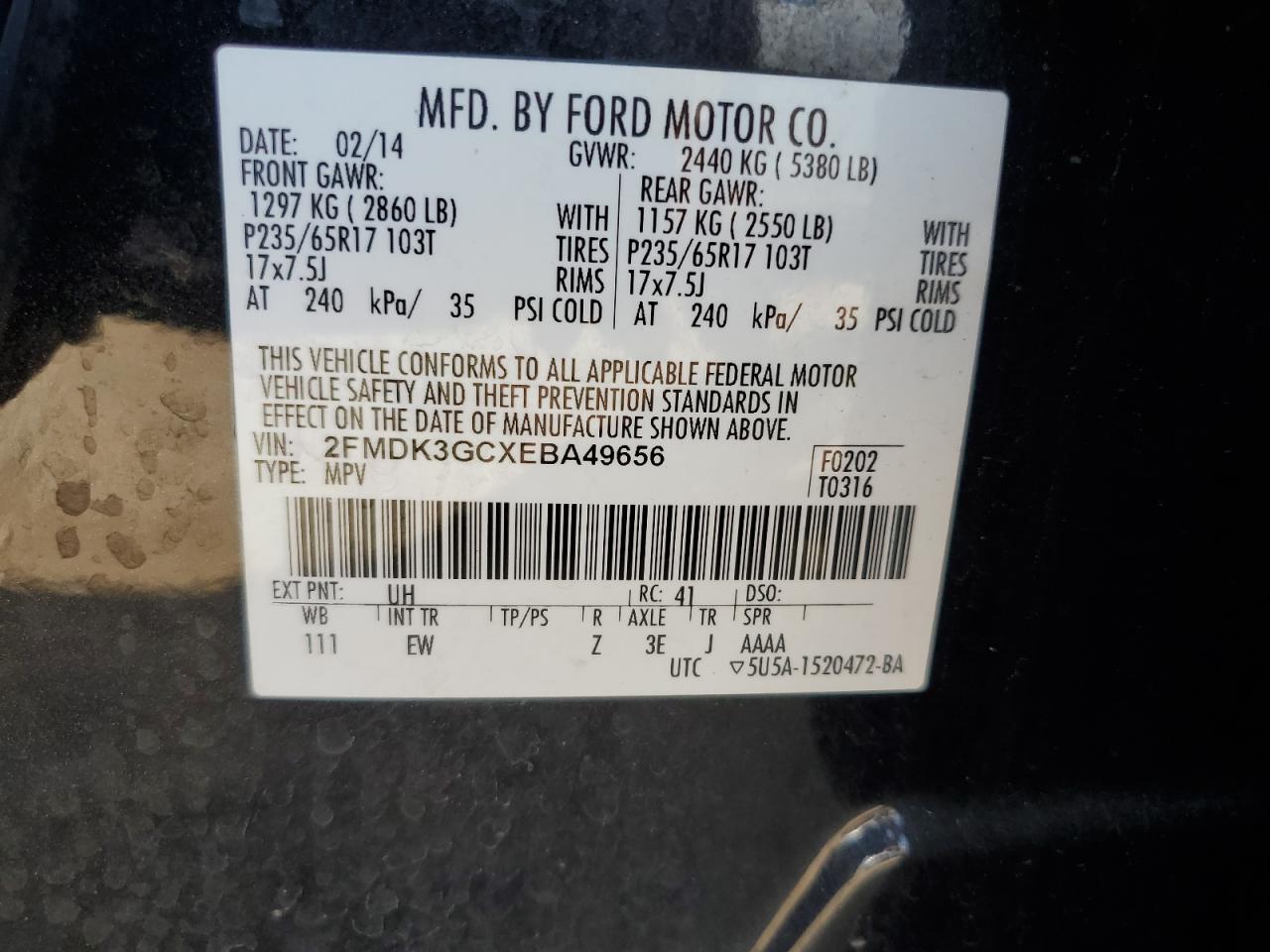 2014 Ford Edge Se VIN: 2FMDK3GCXEBA49656 Lot: 85129875